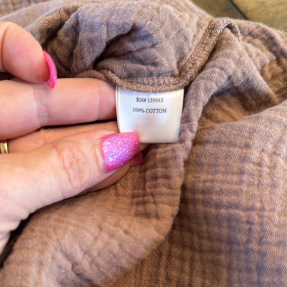 NWT bobi Cotton Brown midi dress with tie front and short sleeves - Picture 9 of 9